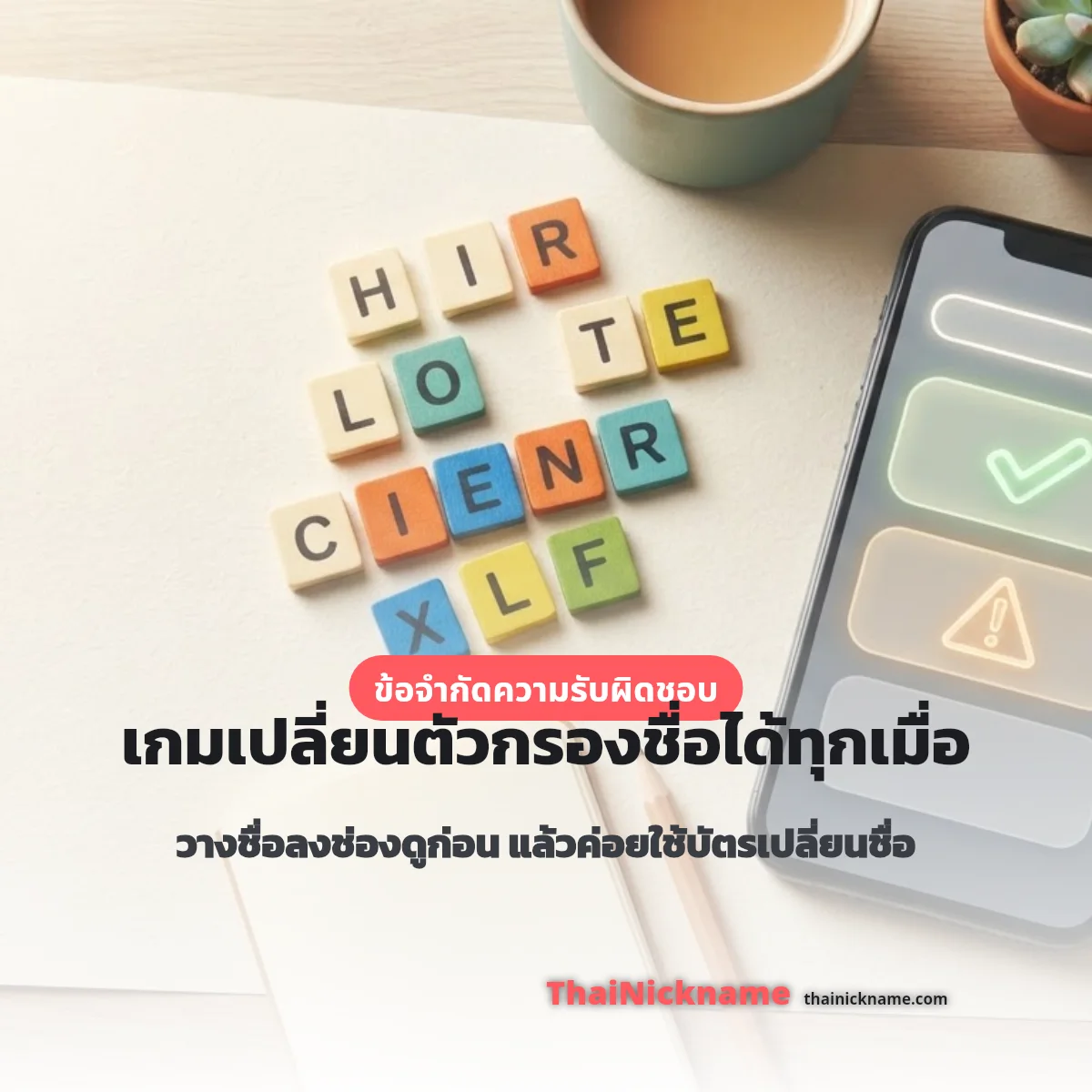 ข้อจำกัดความรับผิดชอบ ThaiNickname เกมเปลี่ยนตัวกรองชื่อได้ทุกเมื่อ